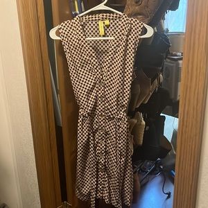 Heart pattern pink and navy blue dress with cinched waist